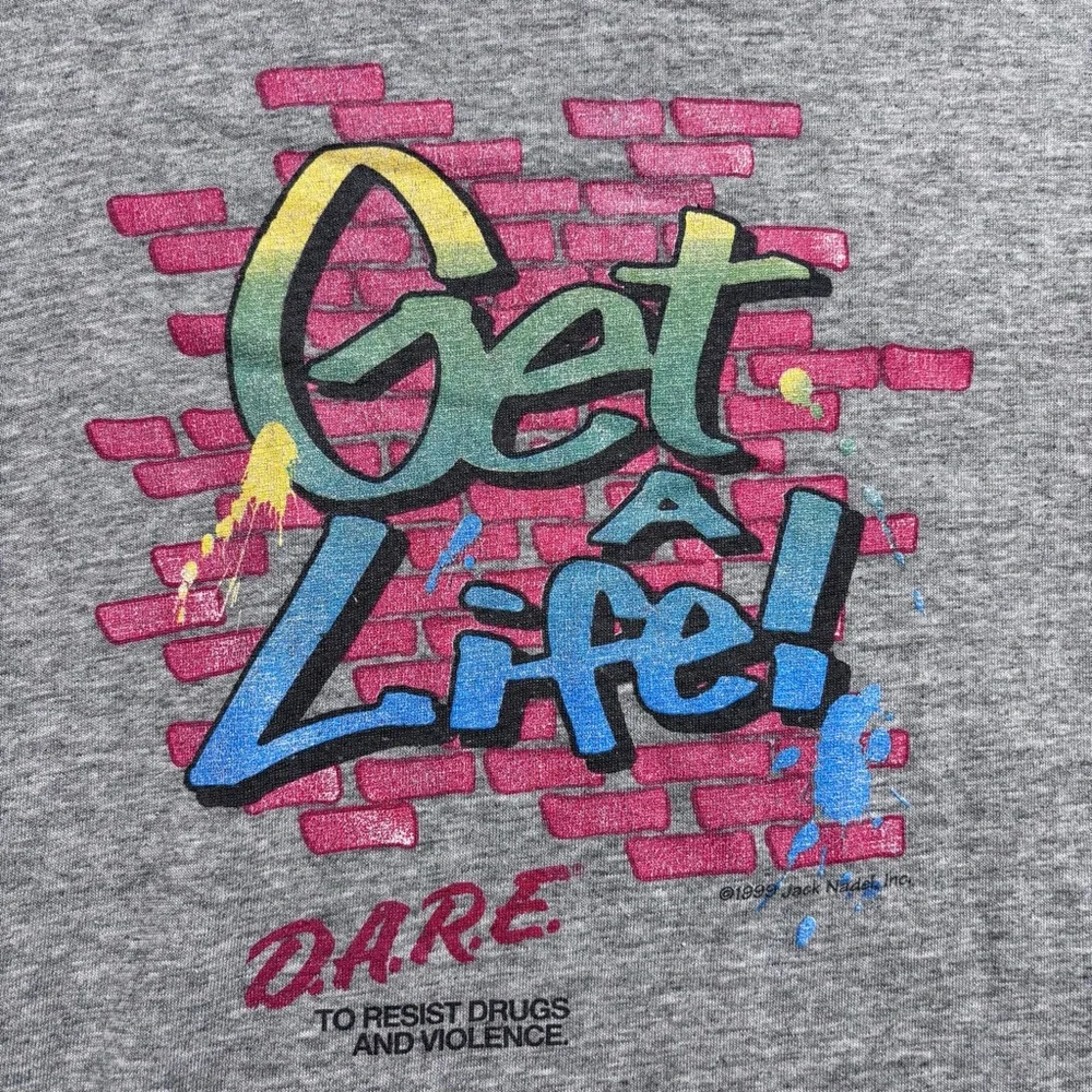 Vintage 90's DARE Get A Life‎ Graffiti Style Gray Shirt Size Large Made In USA
